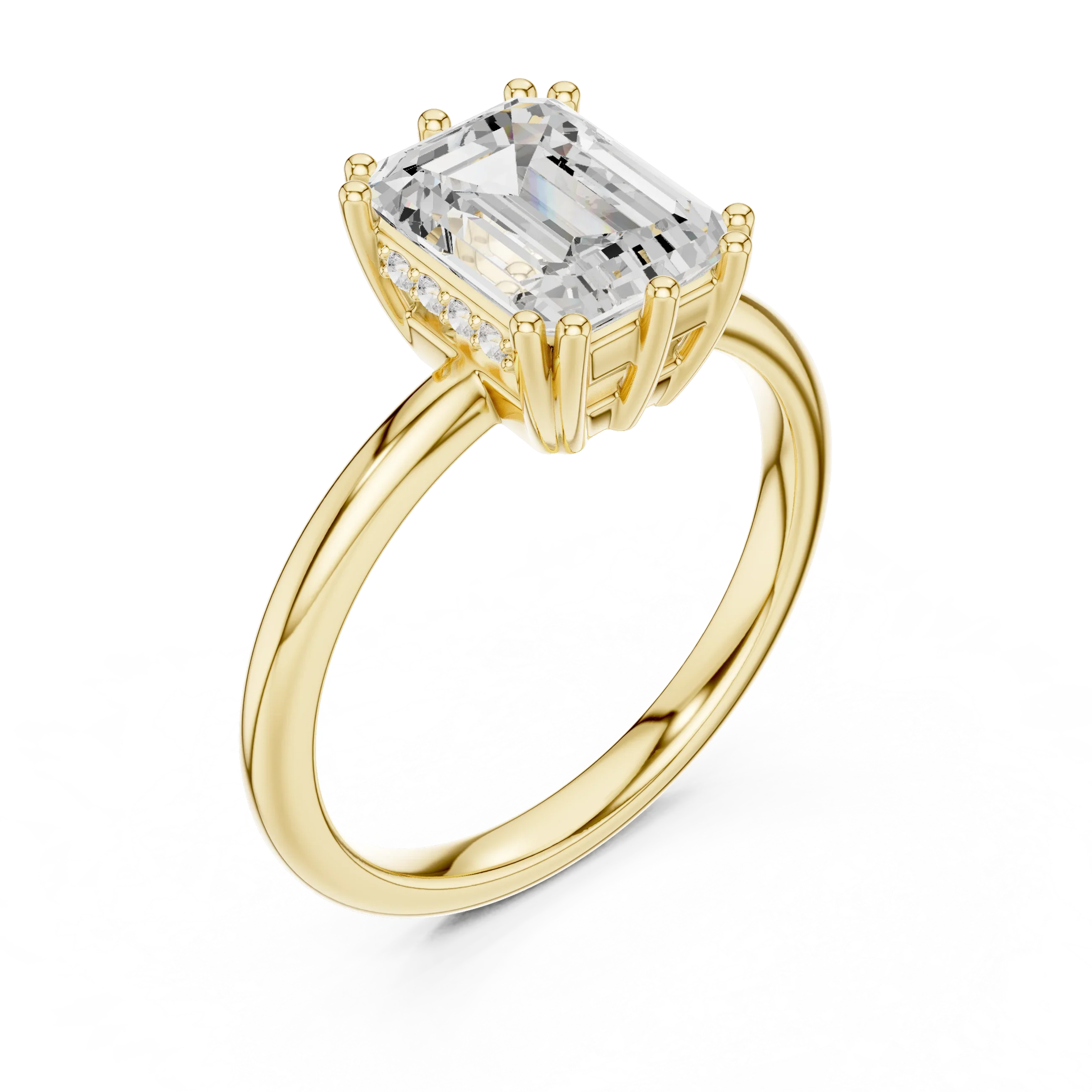 14K Yellow Gold 2.06 CTW Emerald Cut Moissanite Hidden Halo Engagement Diamond Ring