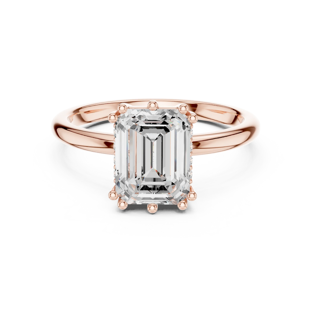 14K Yellow Gold 2.06 CTW Emerald Cut Moissanite Hidden Halo Engagement Diamond Ring
