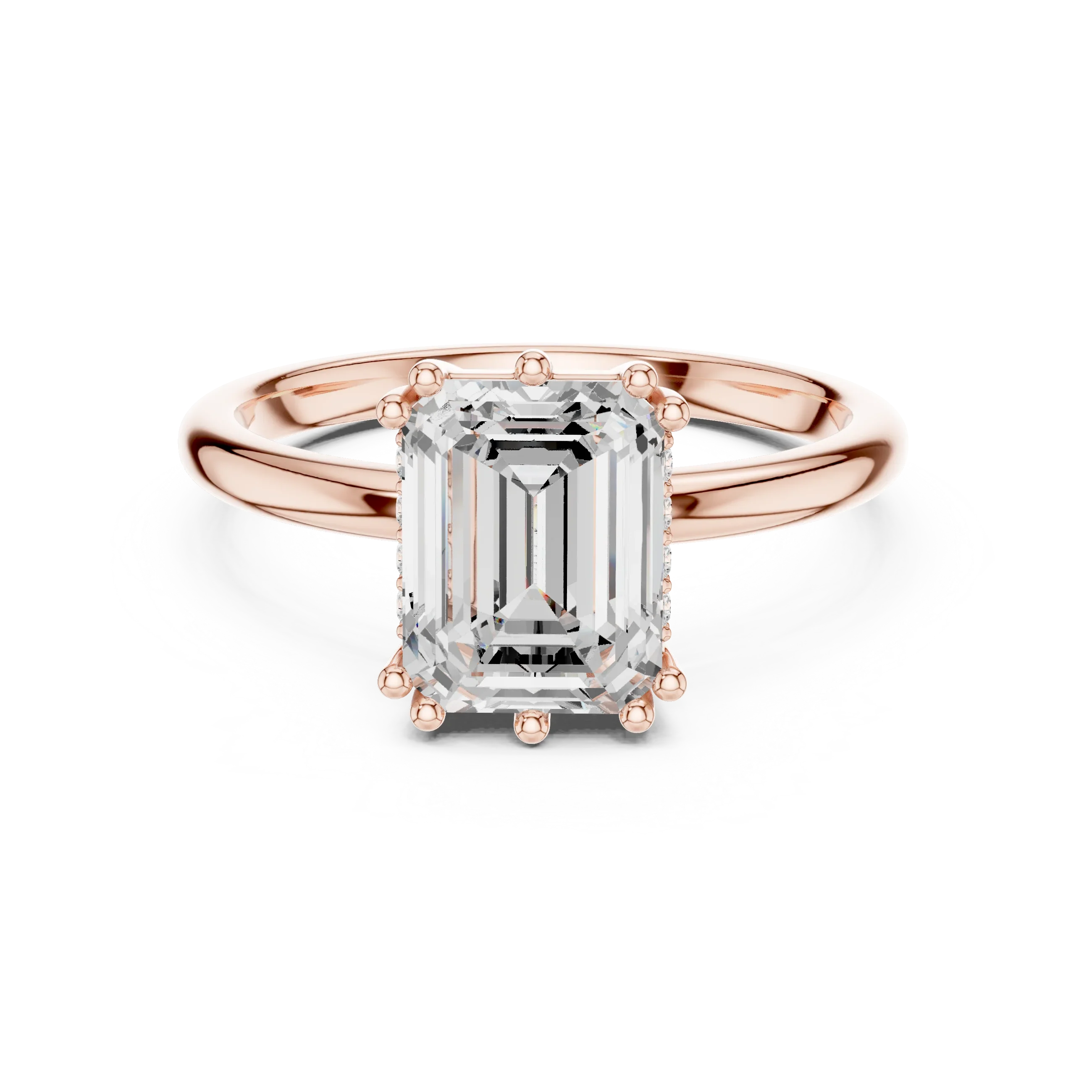 14K Yellow Gold 2.06 CTW Emerald Cut Moissanite Hidden Halo Engagement Diamond Ring