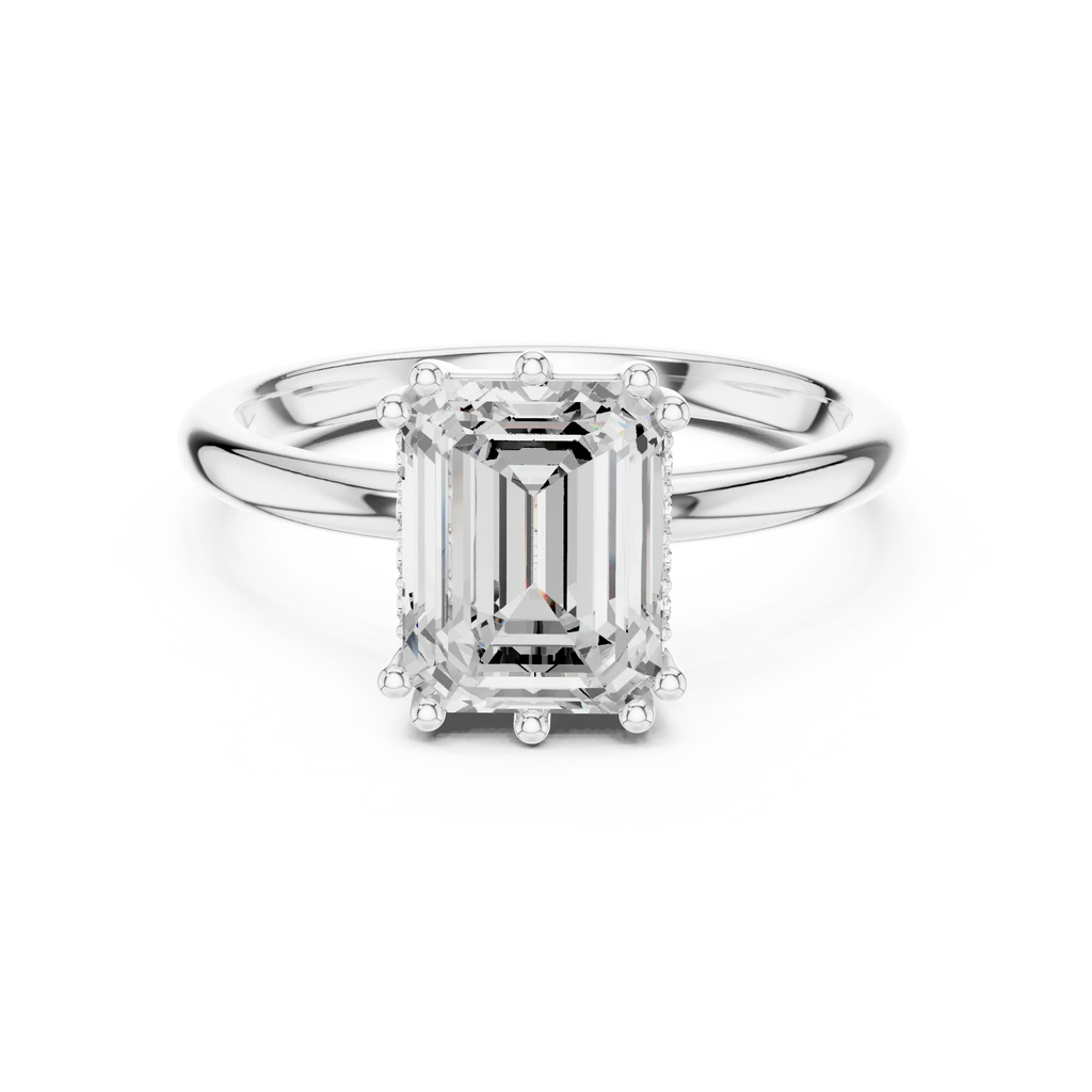 14K Yellow Gold 2.06 CTW Emerald Cut Moissanite Hidden Halo Engagement Diamond Ring
