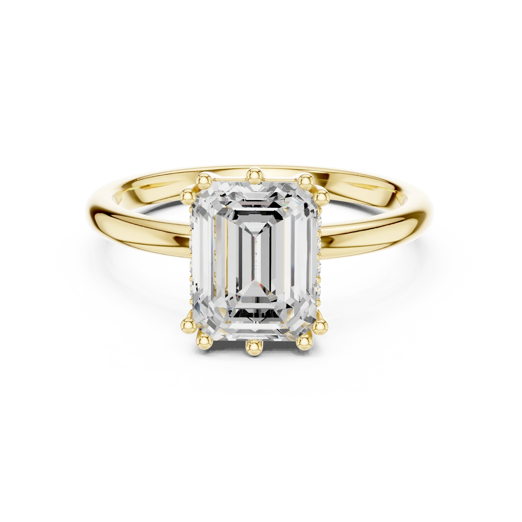 14K Yellow Gold 2.06 CTW Emerald Cut Moissanite Hidden Halo Engagement Diamond Ring