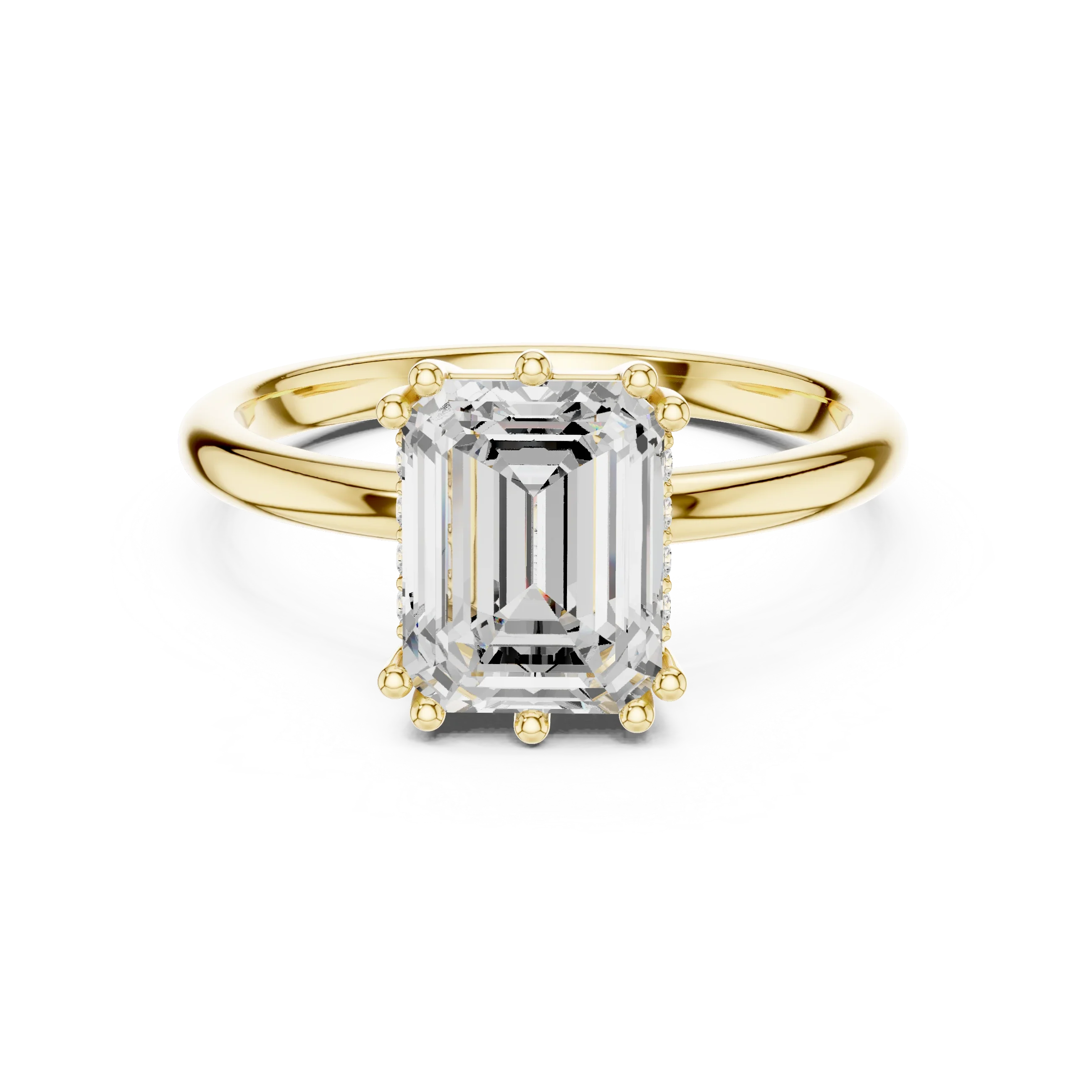 14K Yellow Gold 2.06 CTW Emerald Cut Moissanite Hidden Halo Engagement Diamond Ring
