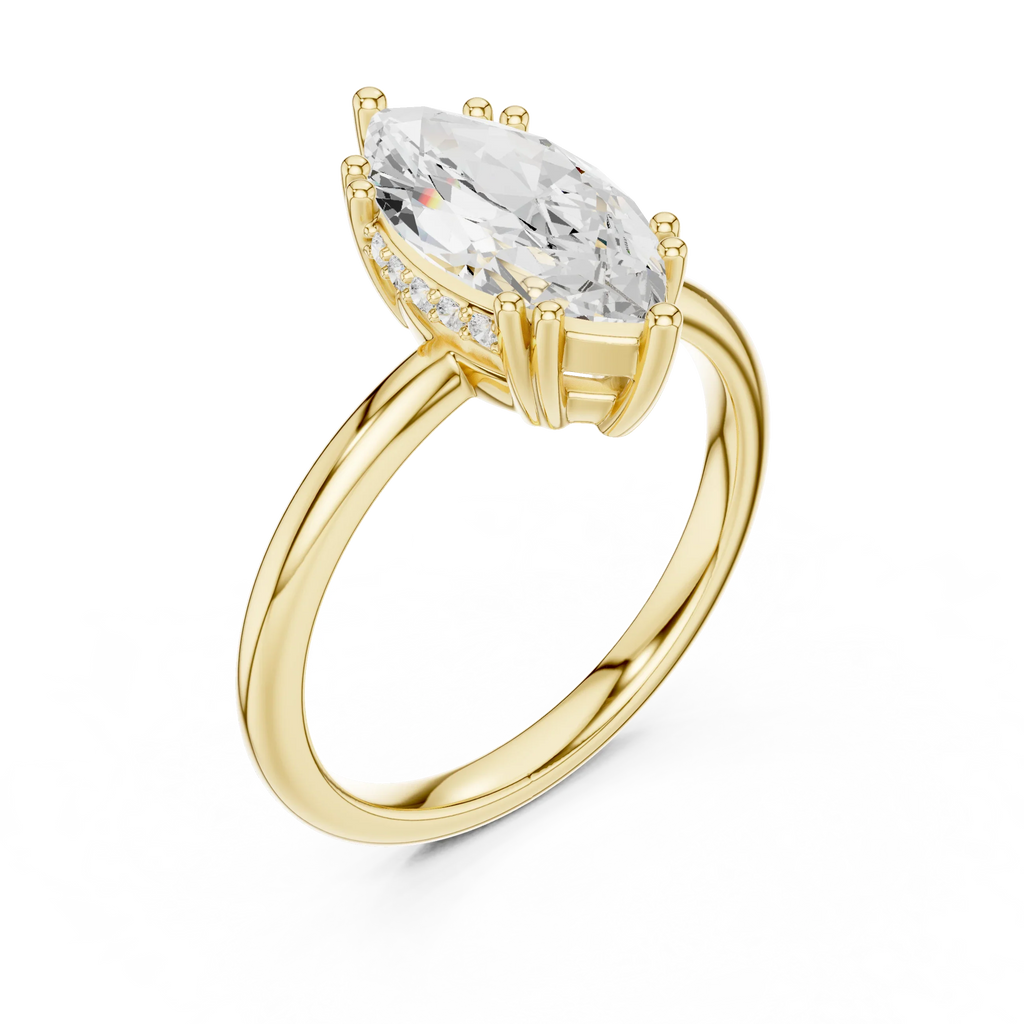 14K Yellow Gold 2.06 CTW Marquise Cut Moissanite Hidden Halo Engagement Diamond Ring