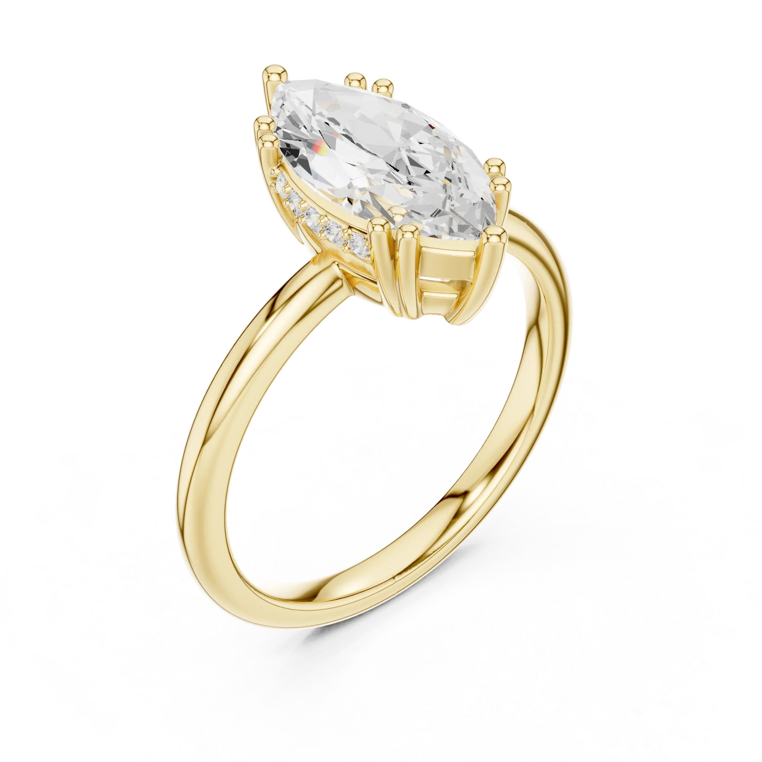 14K Yellow Gold 2.06 CTW Marquise Cut Moissanite Hidden Halo Engagement Diamond Ring