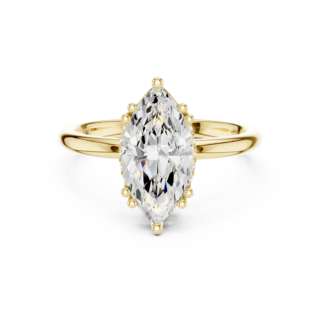 14K Yellow Gold 2.06 CTW Marquise Cut Moissanite Hidden Halo Engagement Diamond Ring