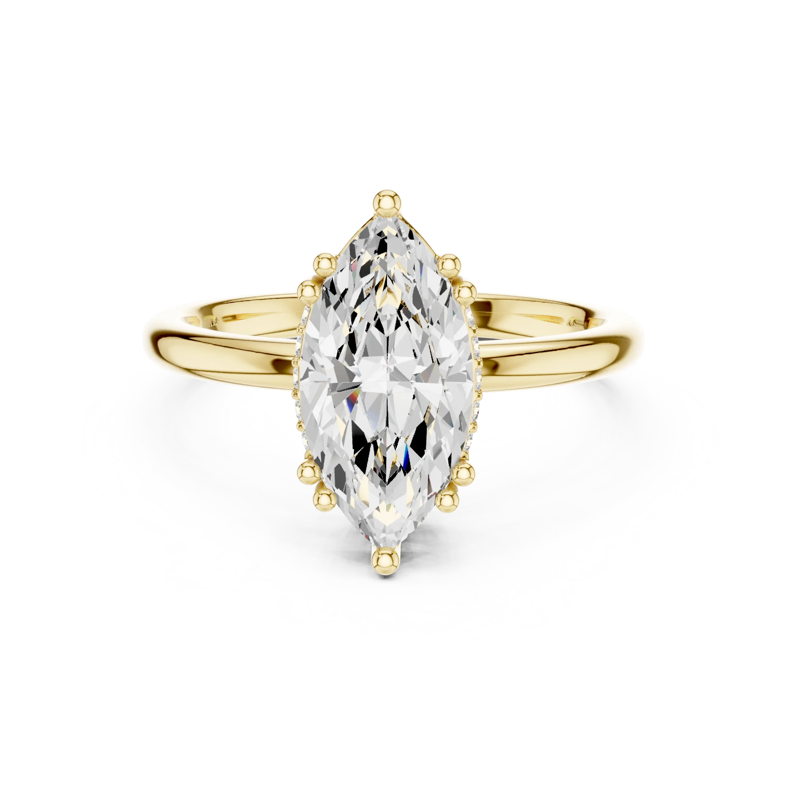 14K Yellow Gold 2.06 CTW Marquise Cut Moissanite Hidden Halo Engagement Diamond Ring