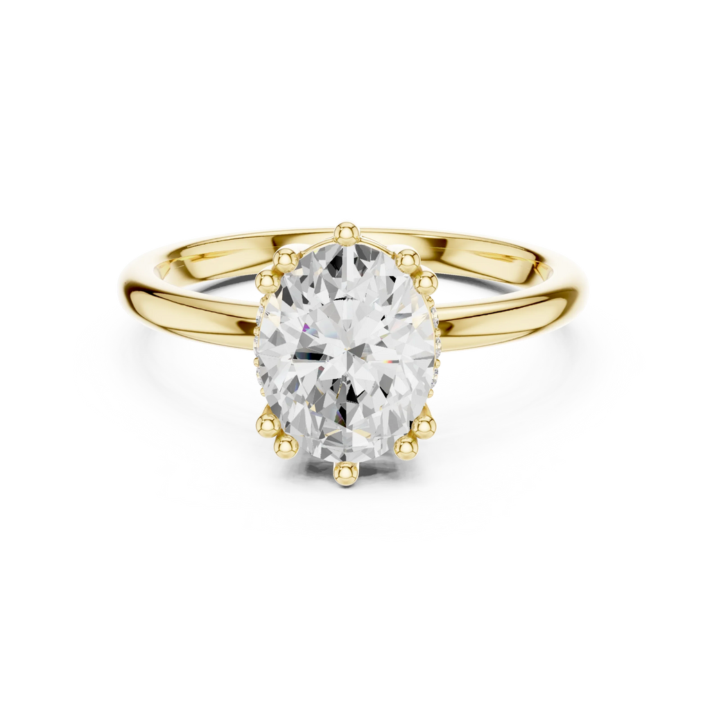 14K Yellow Gold 2.06 CTW Oval Cut Moissanite Hidden Halo Engagement Diamond Ring
