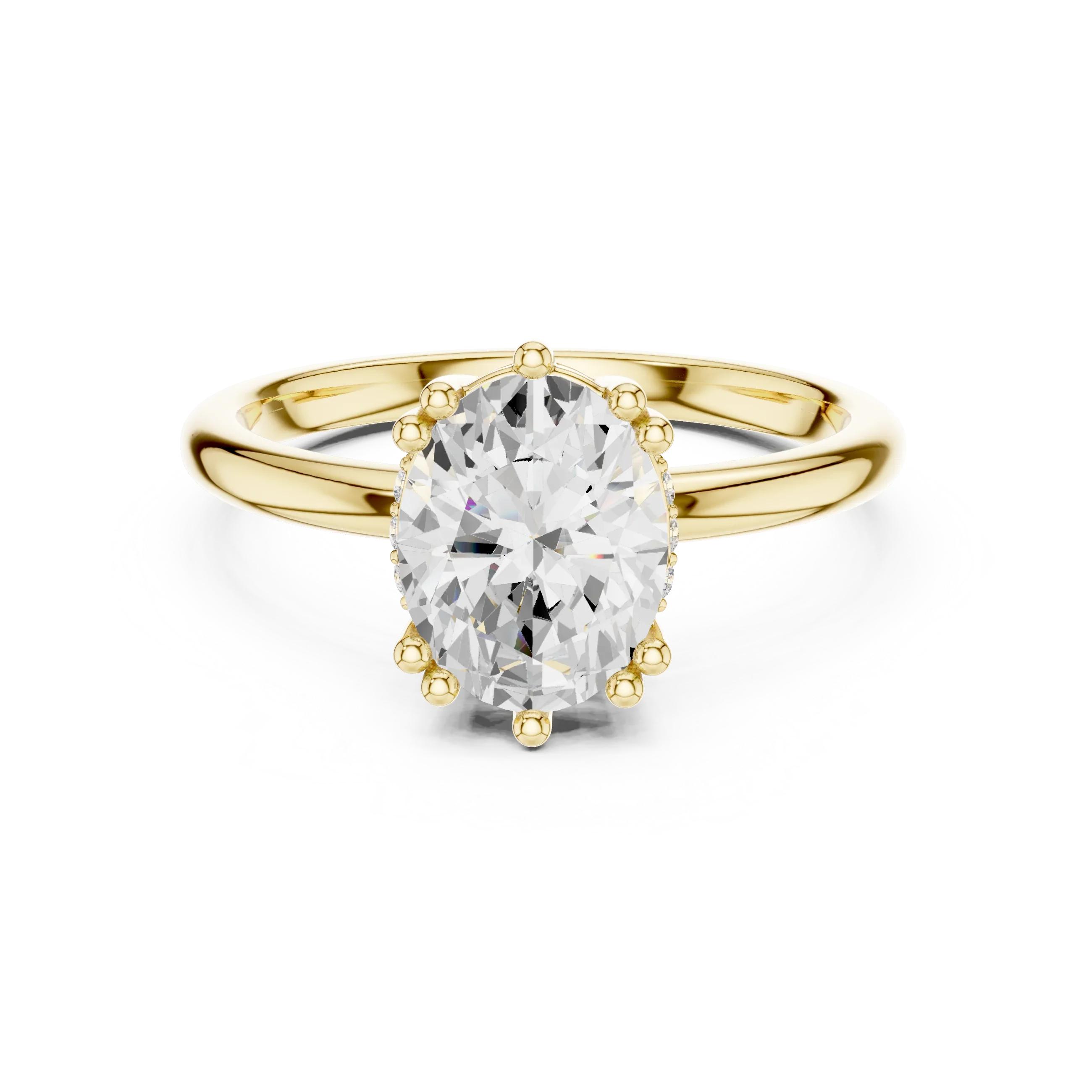 14K Yellow Gold 2.06 CTW Oval Cut Moissanite Hidden Halo Engagement Diamond Ring