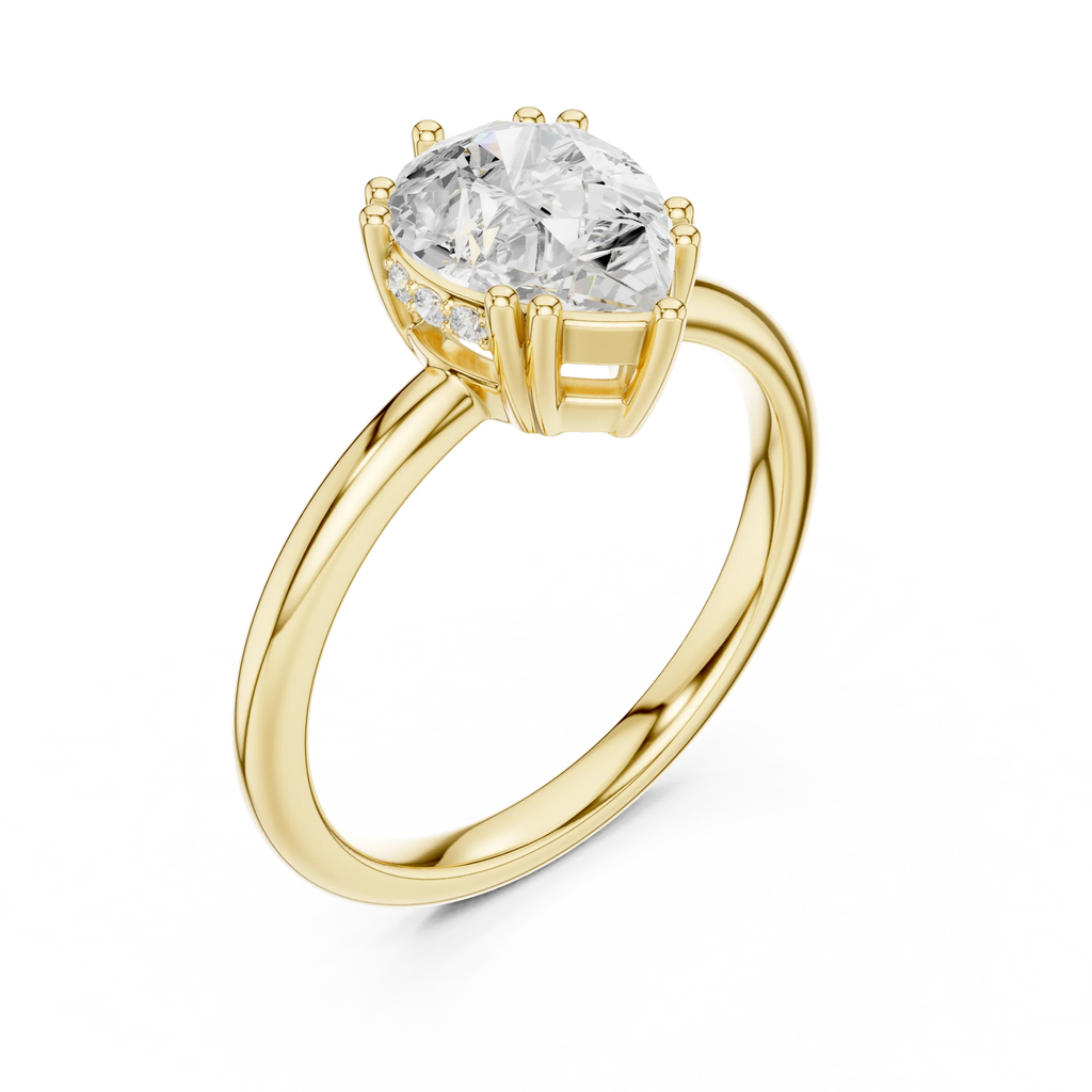 14K Yellow Gold 2.06 CTW Pear Cut Moissanite Hidden Halo Engagement Diamond Ring