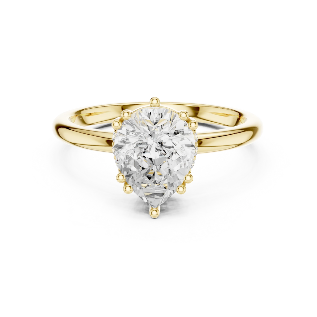 14K Yellow Gold 2.06 CTW Pear Cut Moissanite Hidden Halo Engagement Diamond Ring