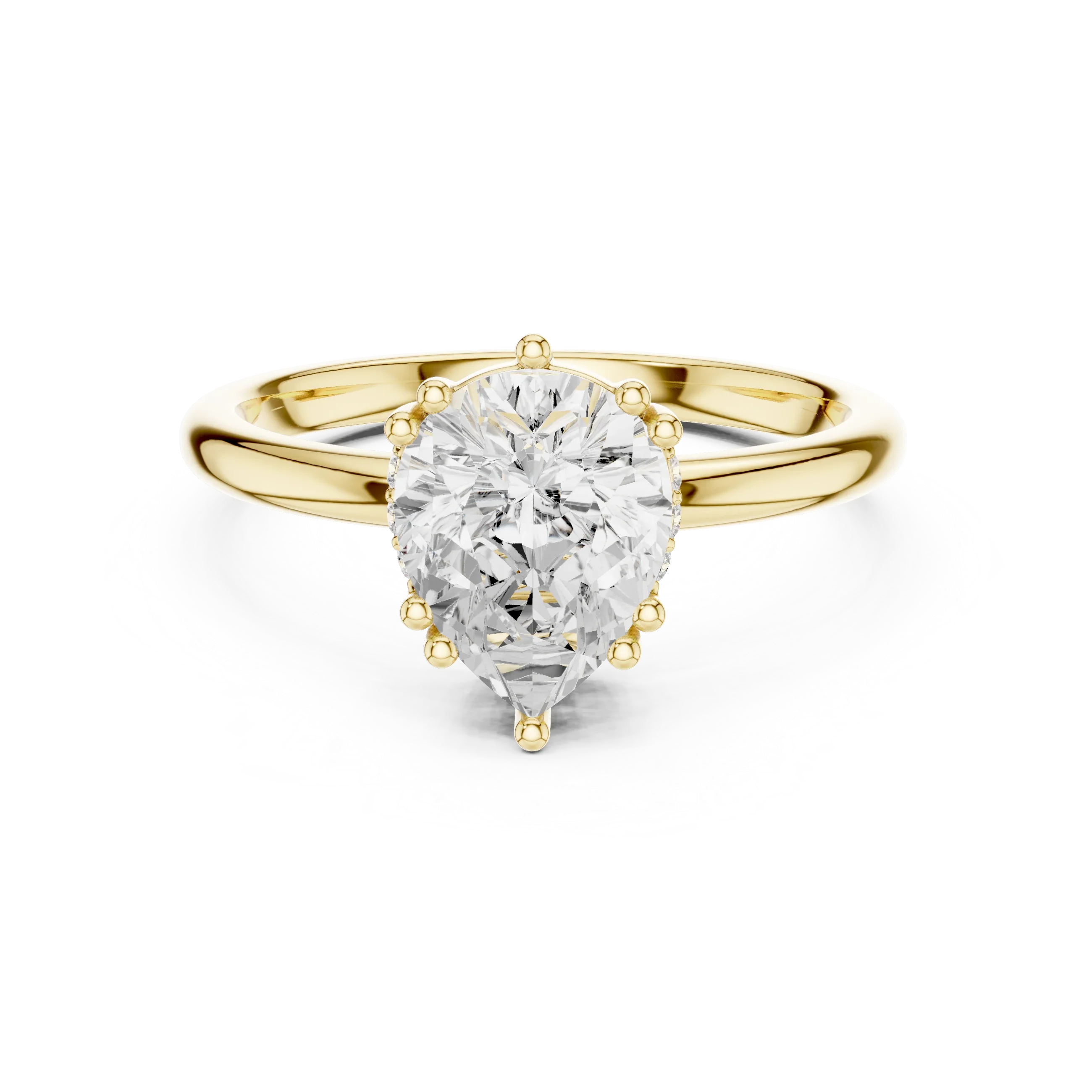 14K Yellow Gold 2.06 CTW Pear Cut Moissanite Hidden Halo Engagement Diamond Ring