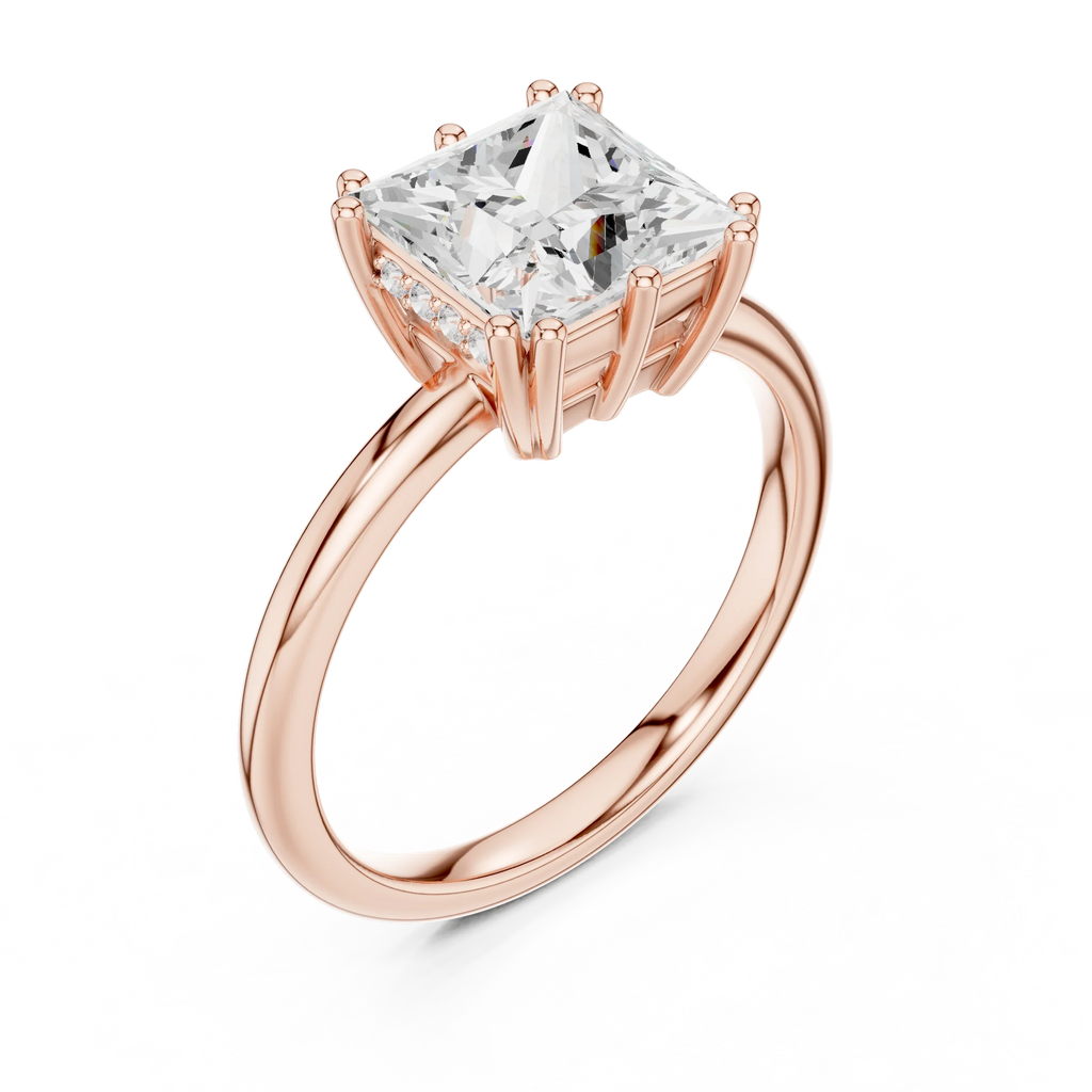 14K Yellow Gold 2.06 CTW Princess Cut Moissanite Hidden Halo Engagement Diamond Ring