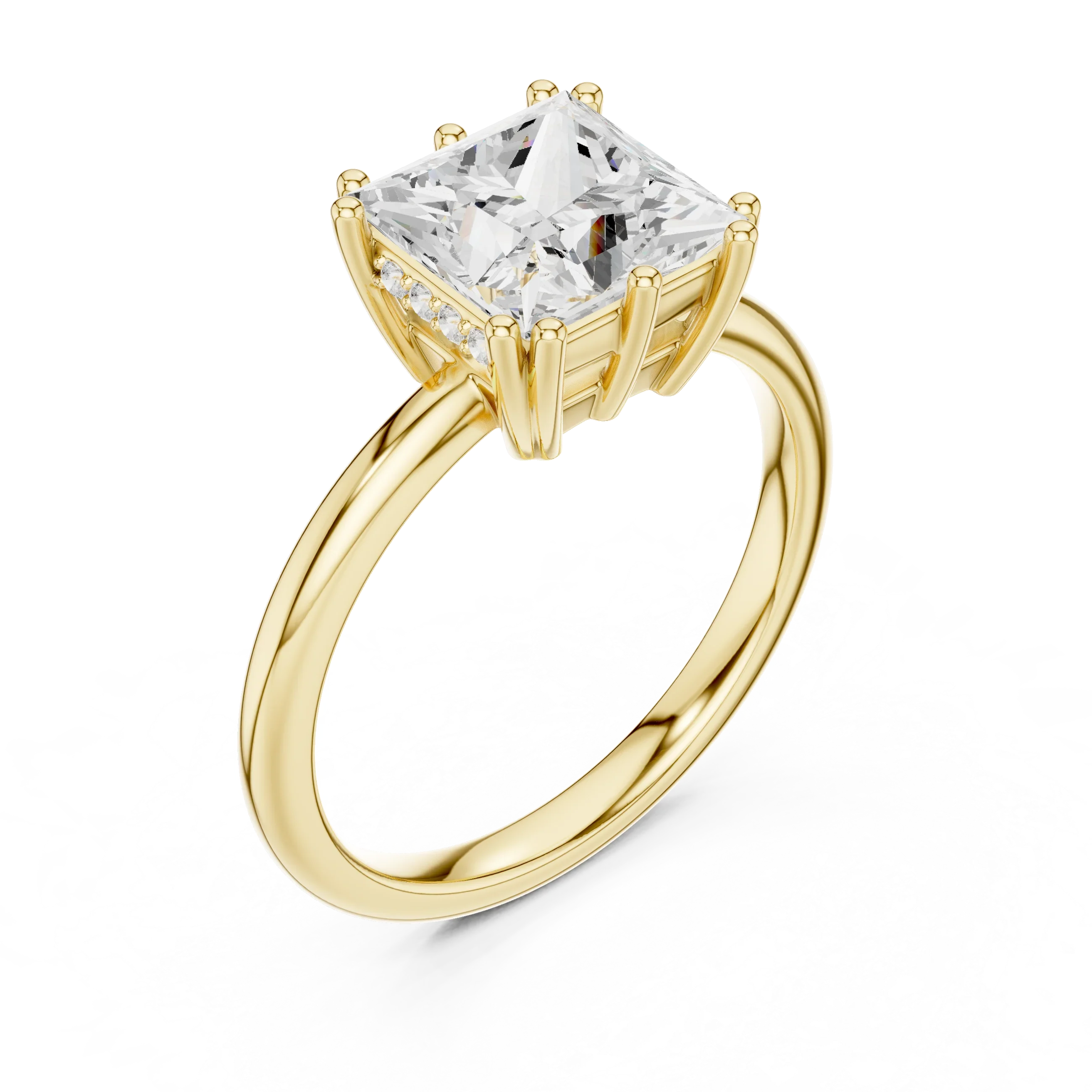 14K Yellow Gold 2.06 CTW Princess Cut Moissanite Hidden Halo Engagement Diamond Ring