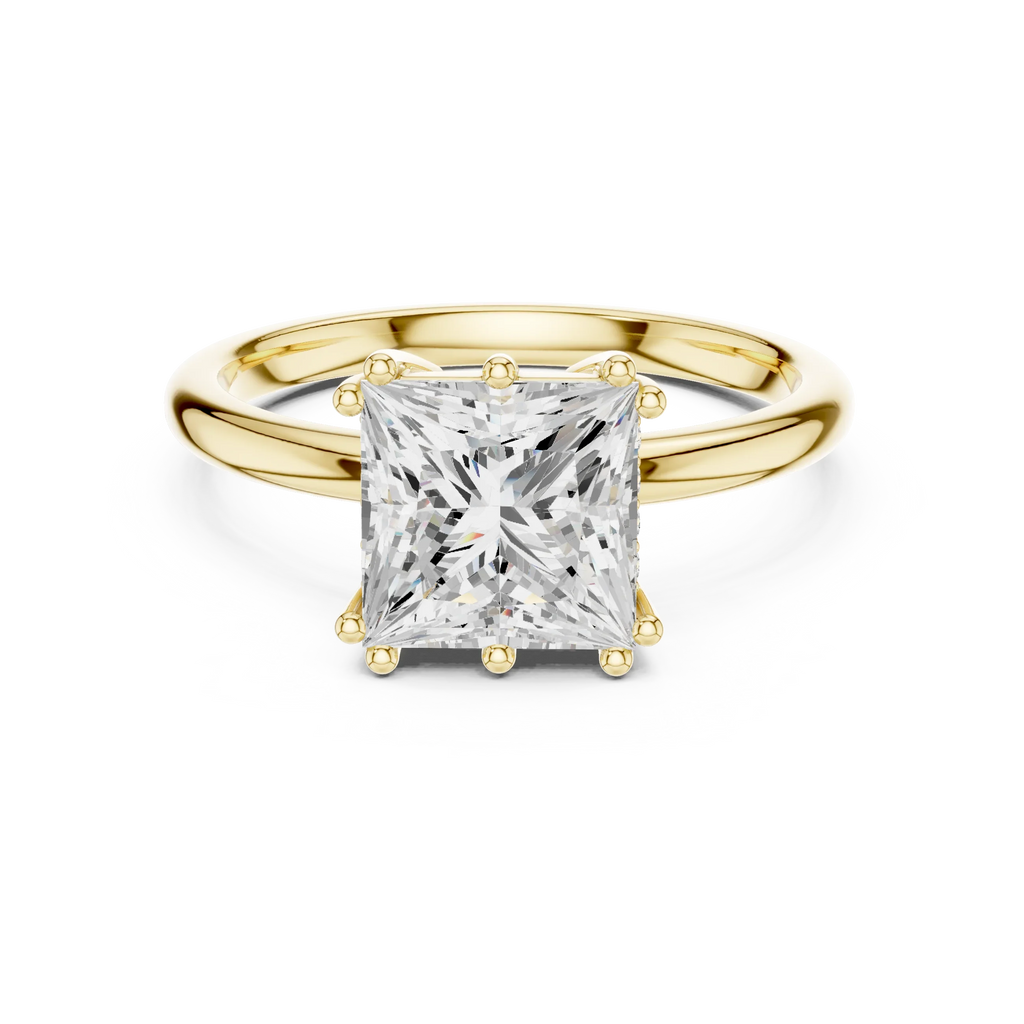 14K Yellow Gold 2.06 CTW Princess Cut Moissanite Hidden Halo Engagement Diamond Ring