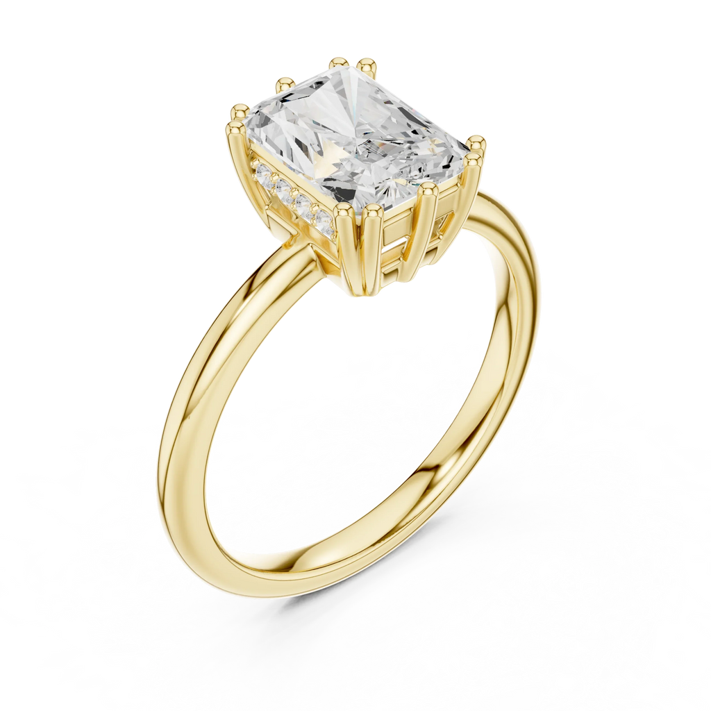 14K Yellow Gold 2.06 CTW Radiant Cut Moissanite Hidden Halo Engagement Diamond Ring