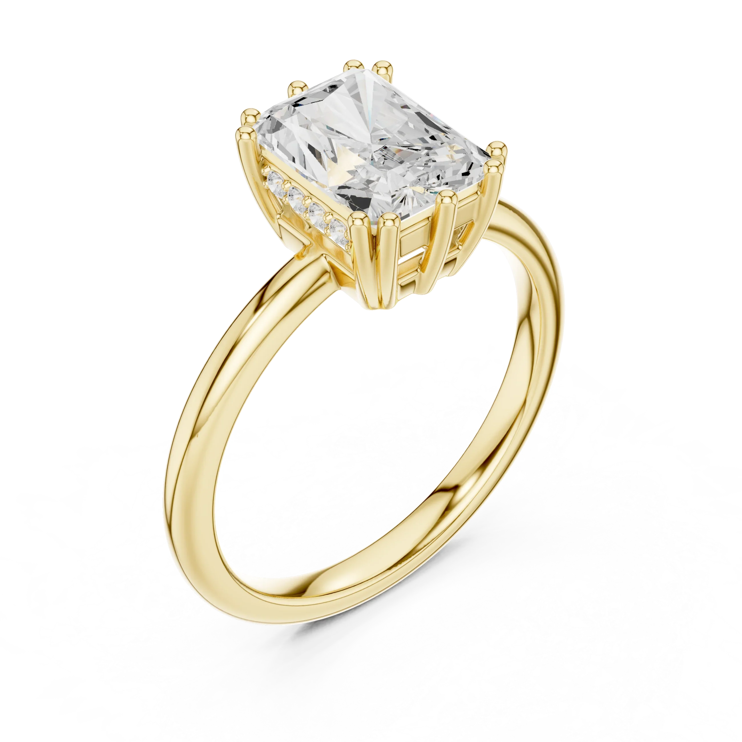 14K Yellow Gold 2.06 CTW Radiant Cut Moissanite Hidden Halo Engagement Diamond Ring