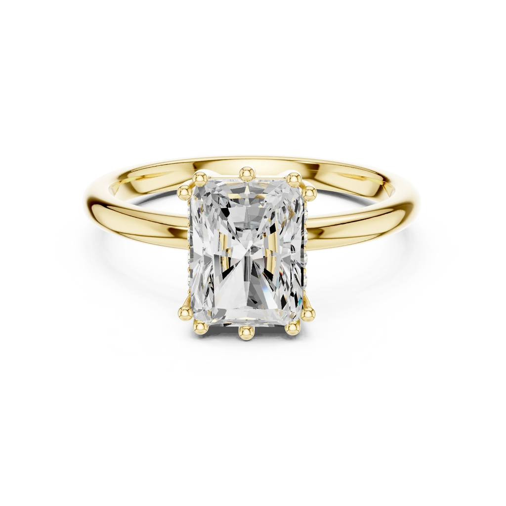 14K Yellow Gold 2.06 CTW Radiant Cut Moissanite Hidden Halo Engagement Diamond Ring