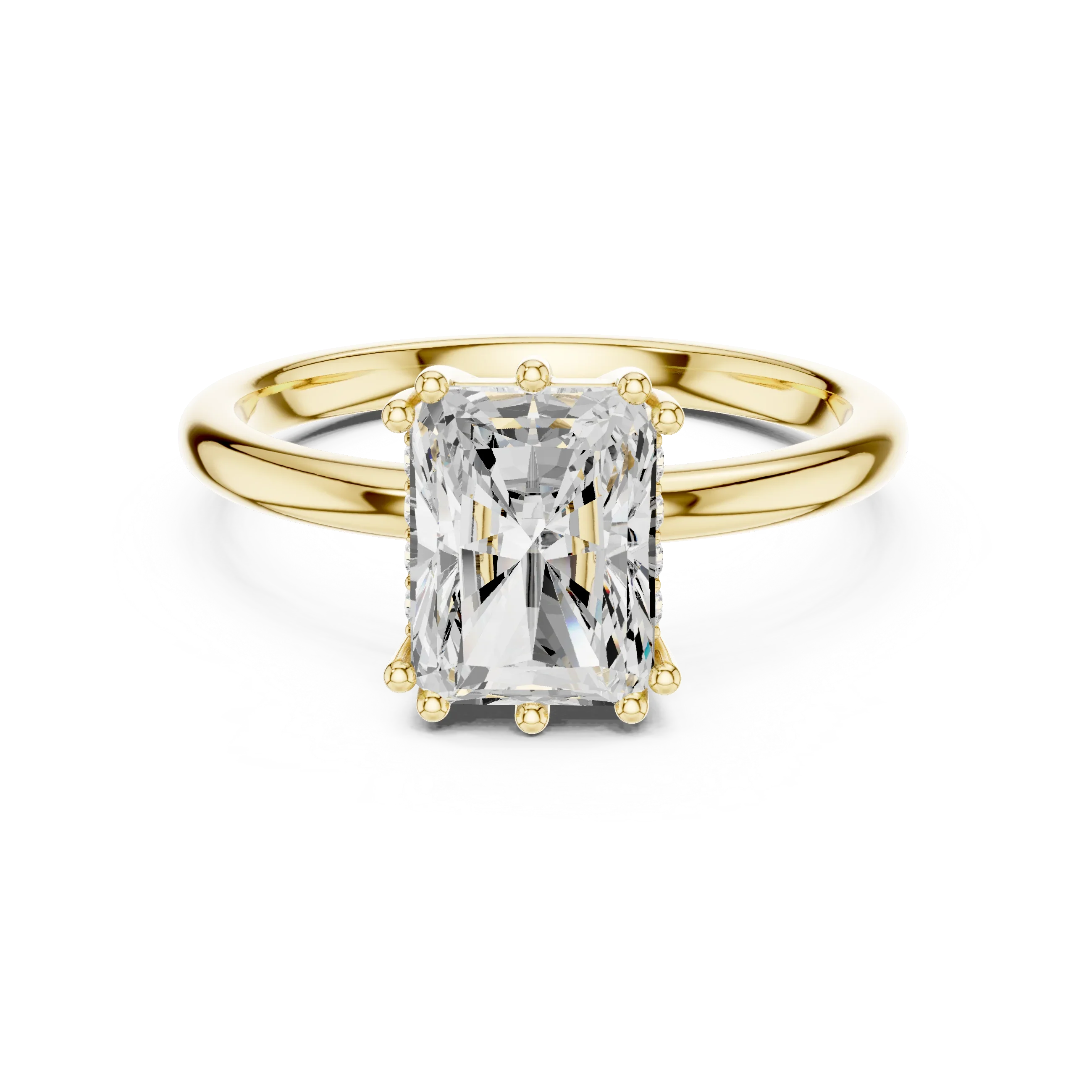 14K Yellow Gold 2.06 CTW Radiant Cut Moissanite Hidden Halo Engagement Diamond Ring