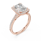 2.50 CTW Classic Pavé Halo Emerald Cut Moissanite Engagement Diamond Ring with 14K White Gold