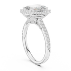 2.50 CTW Classic Pavé Halo Emerald Cut Moissanite Engagement Diamond Ring with 14K White Gold