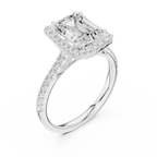 2.50 CTW Classic Pavé Halo Emerald Cut Moissanite Engagement Diamond Ring with 14K White Gold