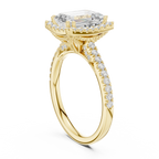 2.50 CTW Classic Pavé Halo Emerald Cut Moissanite Engagement Diamond Ring with 14K White Gold