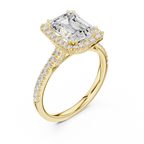 2.50 CTW Classic Pavé Halo Emerald Cut Moissanite Engagement Diamond Ring with 14K White Gold