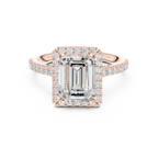 2.50 CTW Classic Pavé Halo Emerald Cut Moissanite Engagement Diamond Ring with 14K White Gold
