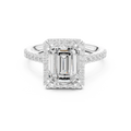 2.50 CTW Classic Pavé Halo Emerald Cut Moissanite Engagement Diamond Ring with 14K White Gold
