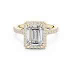 2.50 CTW Classic Pavé Halo Emerald Cut Moissanite Engagement Diamond Ring with 14K White Gold