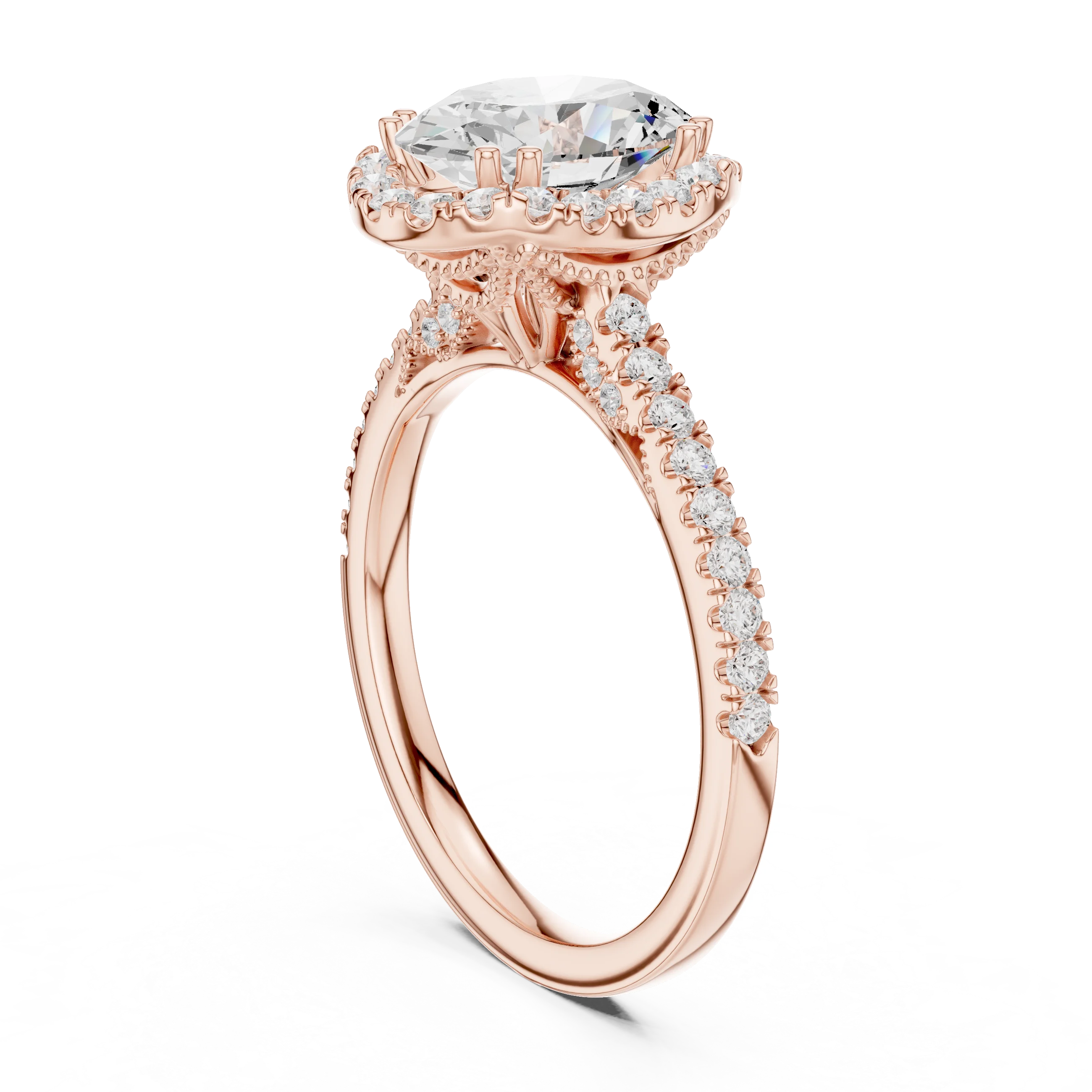 2.50 CTW Classic Pavé Halo Oval Cut Moissanite Engagement Diamond Ring with 14K White Gold