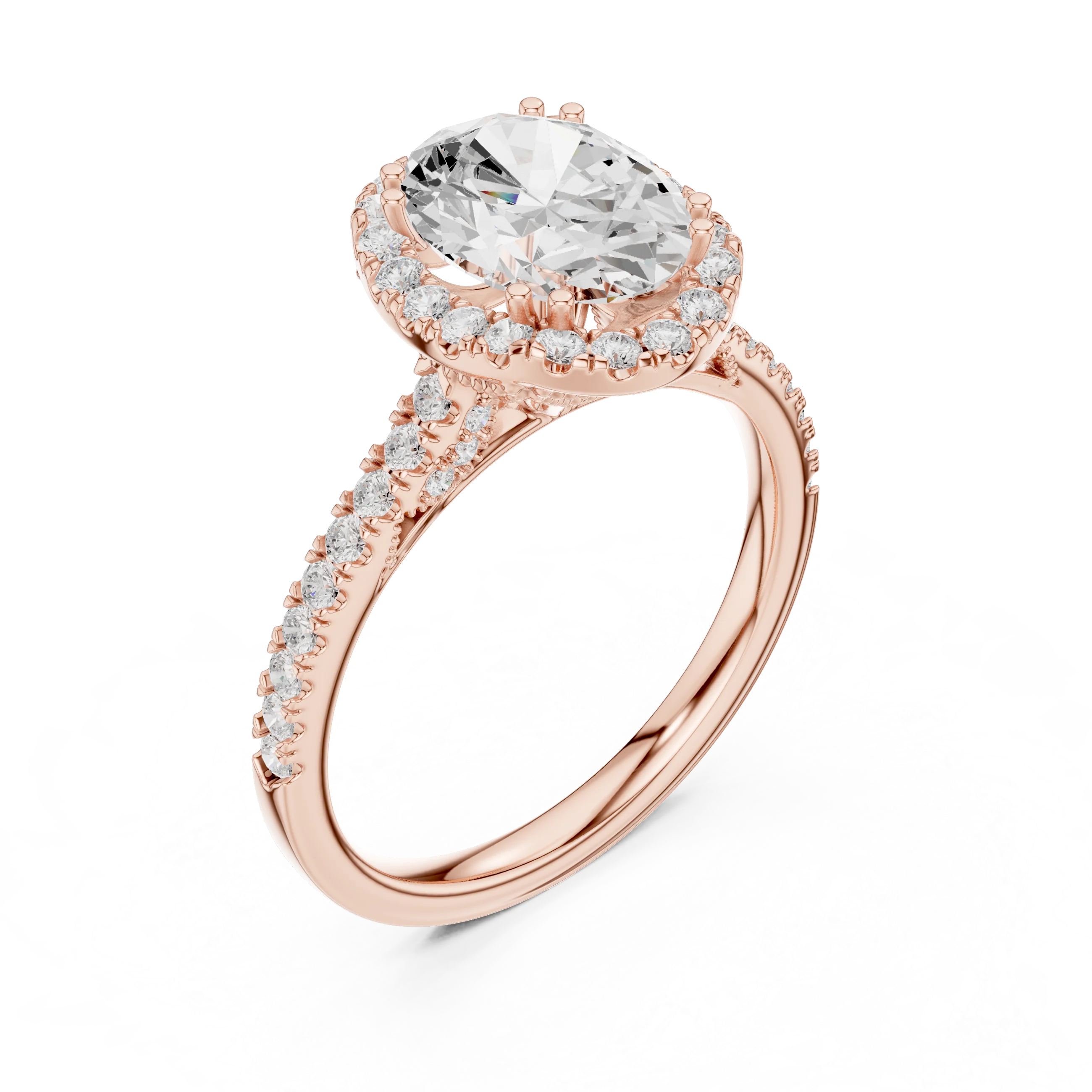 2.50 CTW Classic Pavé Halo Oval Cut Moissanite Engagement Diamond Ring with 14K White Gold