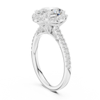 2.50 CTW Classic Pavé Halo Oval Cut Moissanite Engagement Diamond Ring with 14K White Gold