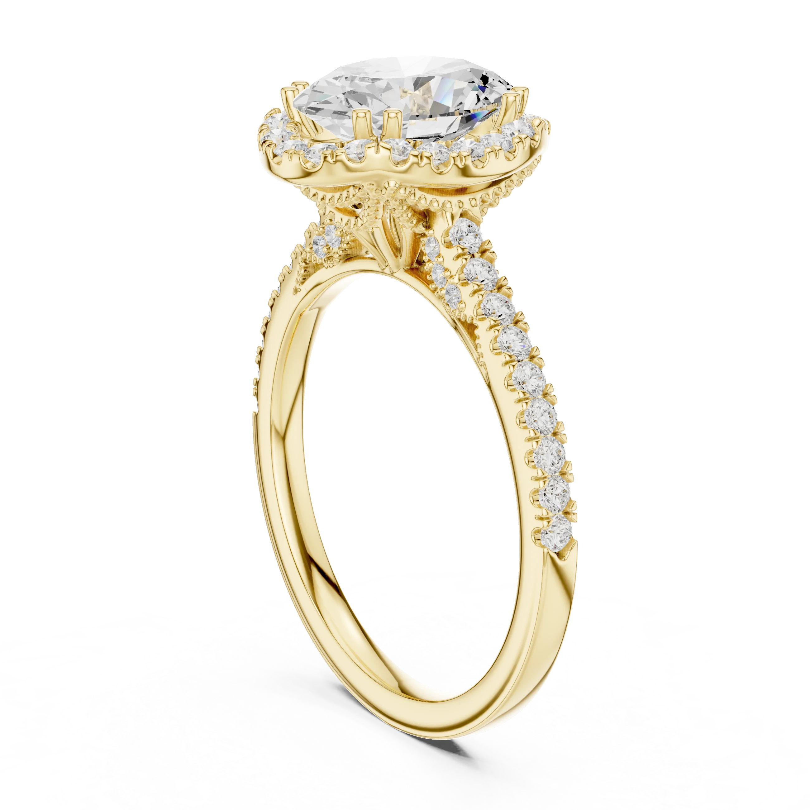 2.50 CTW Classic Pavé Halo Oval Cut Moissanite Engagement Diamond Ring with 14K White Gold