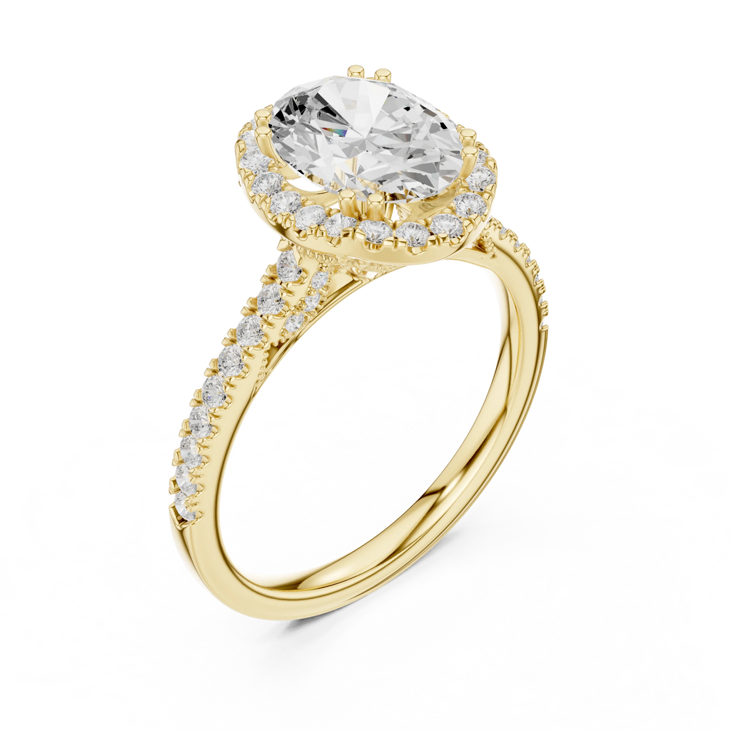 2.50 CTW Classic Pavé Halo Oval Cut Moissanite Engagement Diamond Ring with 14K White Gold