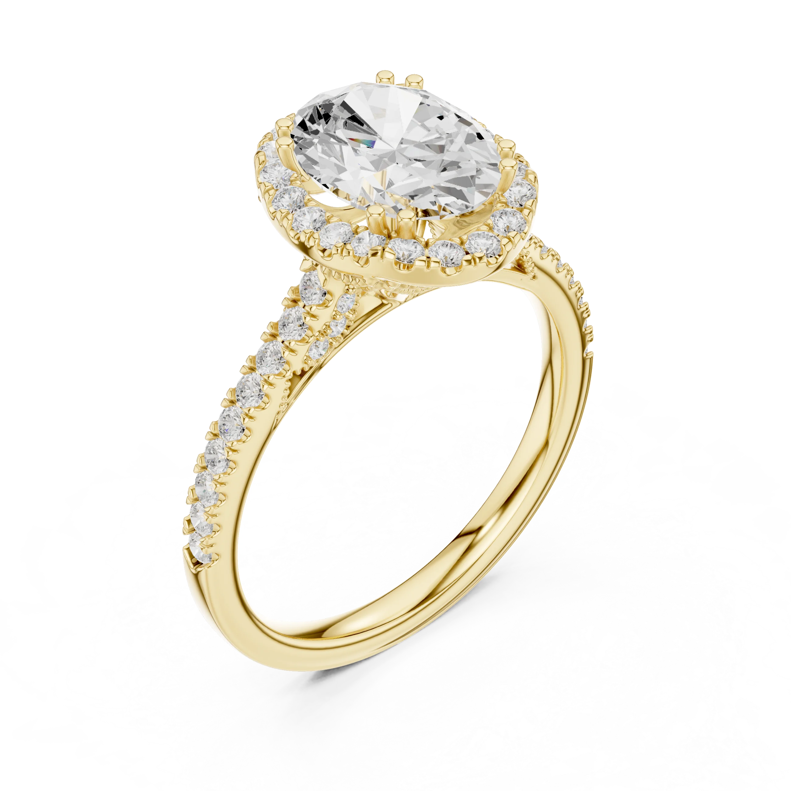 2.50 CTW Classic Pavé Halo Oval Cut Moissanite Engagement Diamond Ring with 14K White Gold