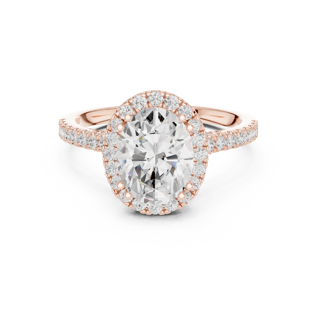 2.50 CTW Classic Pavé Halo Oval Cut Moissanite Engagement Diamond Ring with 14K White Gold