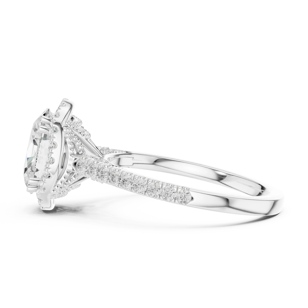 2.50 CTW Classic Pavé Halo Oval Cut Moissanite Engagement Diamond Ring with 14K White Gold