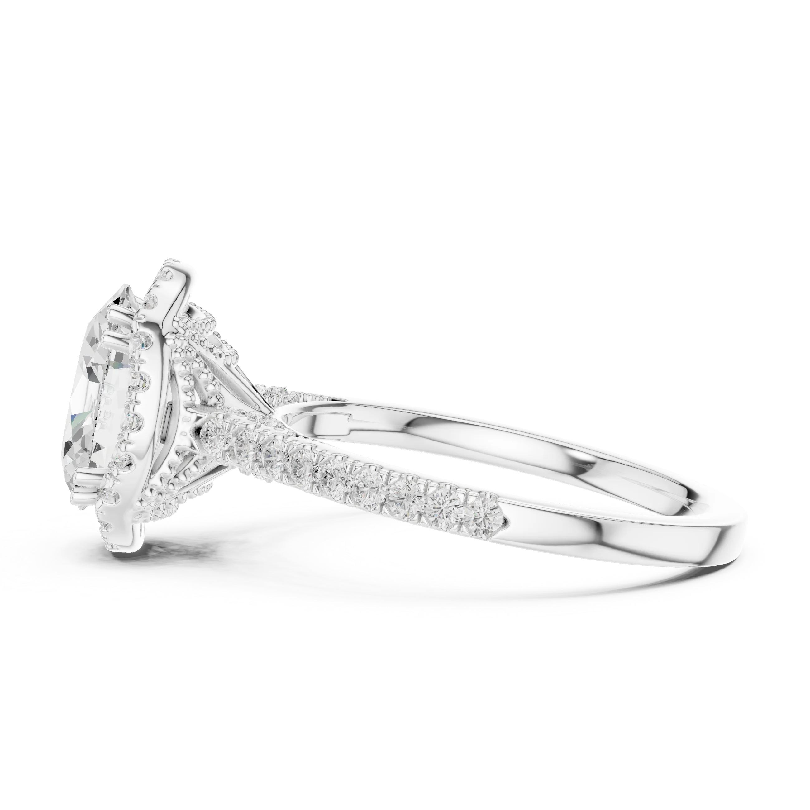 2.50 CTW Classic Pavé Halo Oval Cut Moissanite Engagement Diamond Ring with 14K White Gold
