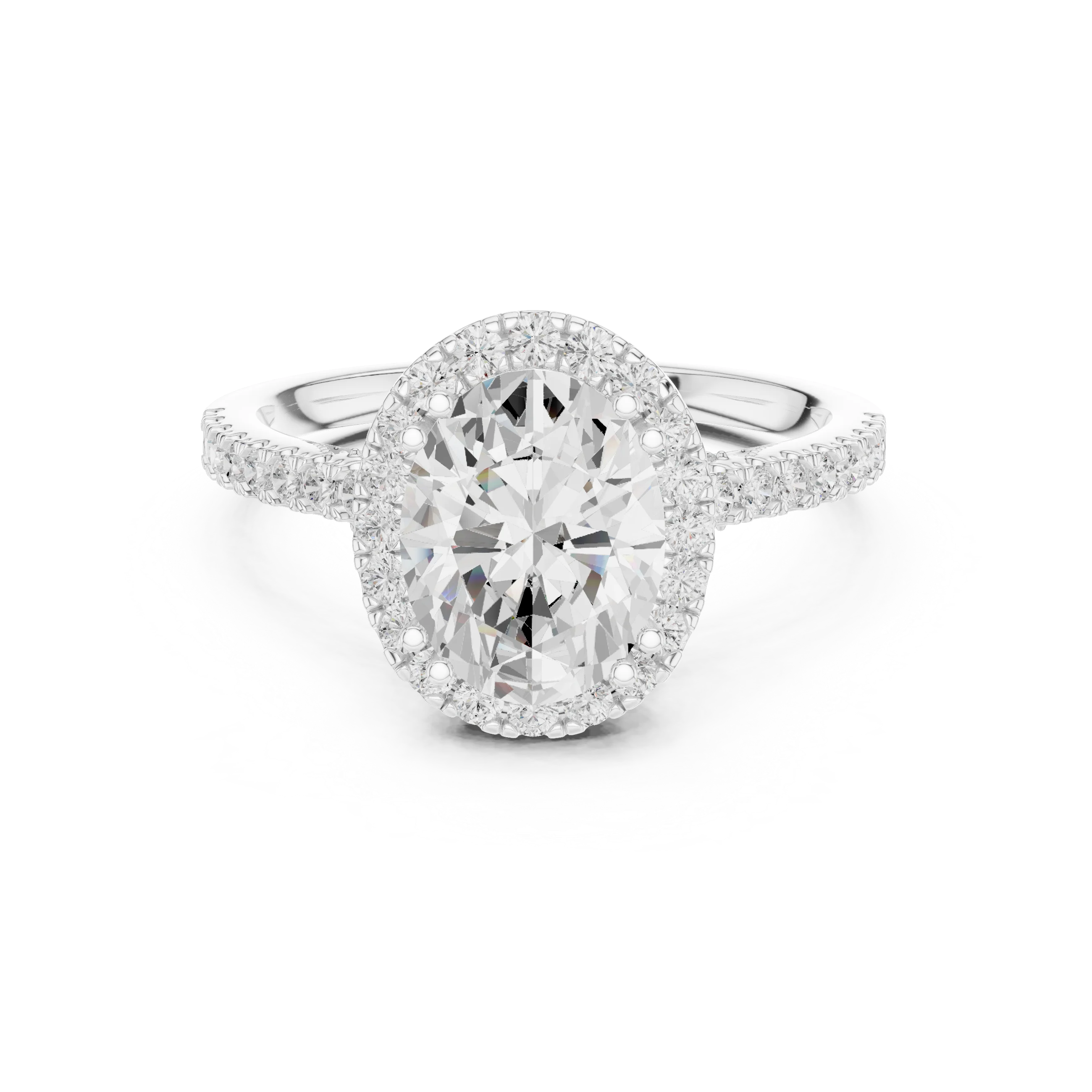 2.50 CTW Classic Pavé Halo Oval Cut Moissanite Engagement Diamond Ring with 14K White Gold