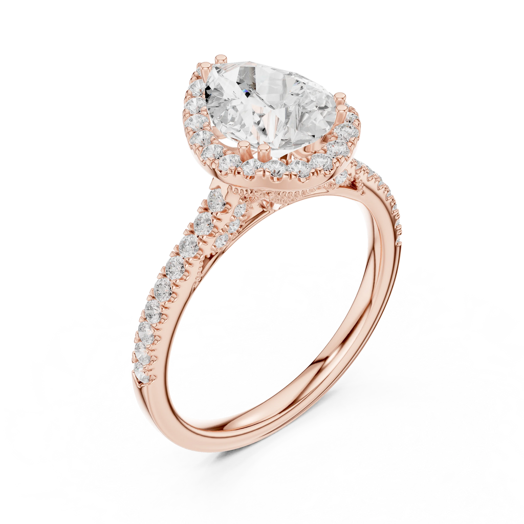 2.50 CTW Classic Pavé Halo Pear Cut Moissanite Engagement Diamond Ring with 14K White Gold