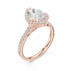 2.50 CTW Classic Pavé Halo Pear Cut Moissanite Engagement Diamond Ring with 14K White Gold