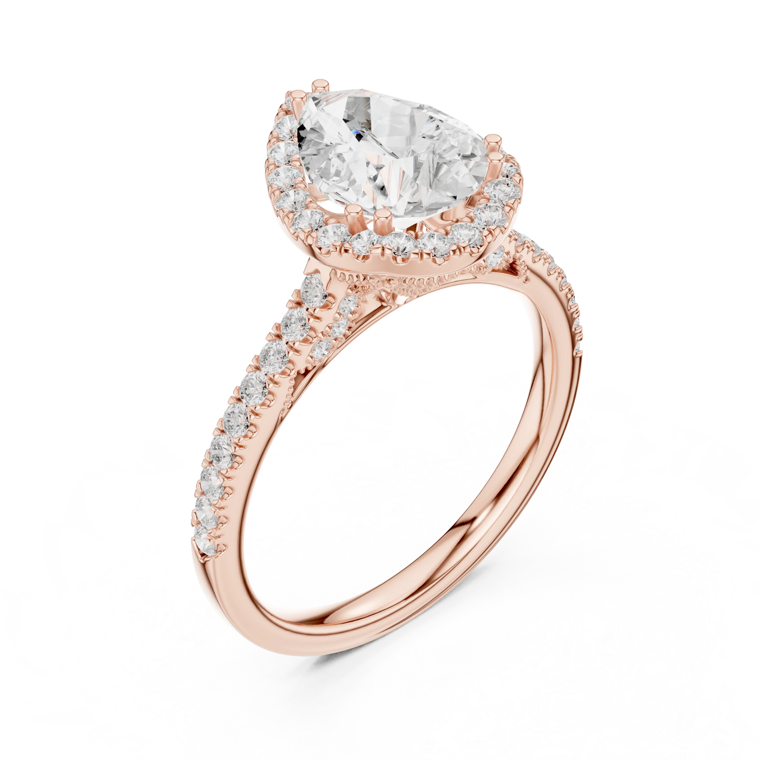 2.50 CTW Classic Pavé Halo Pear Cut Moissanite Engagement Diamond Ring with 14K White Gold