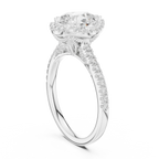 2.50 CTW Classic Pavé Halo Pear Cut Moissanite Engagement Diamond Ring with 14K White Gold