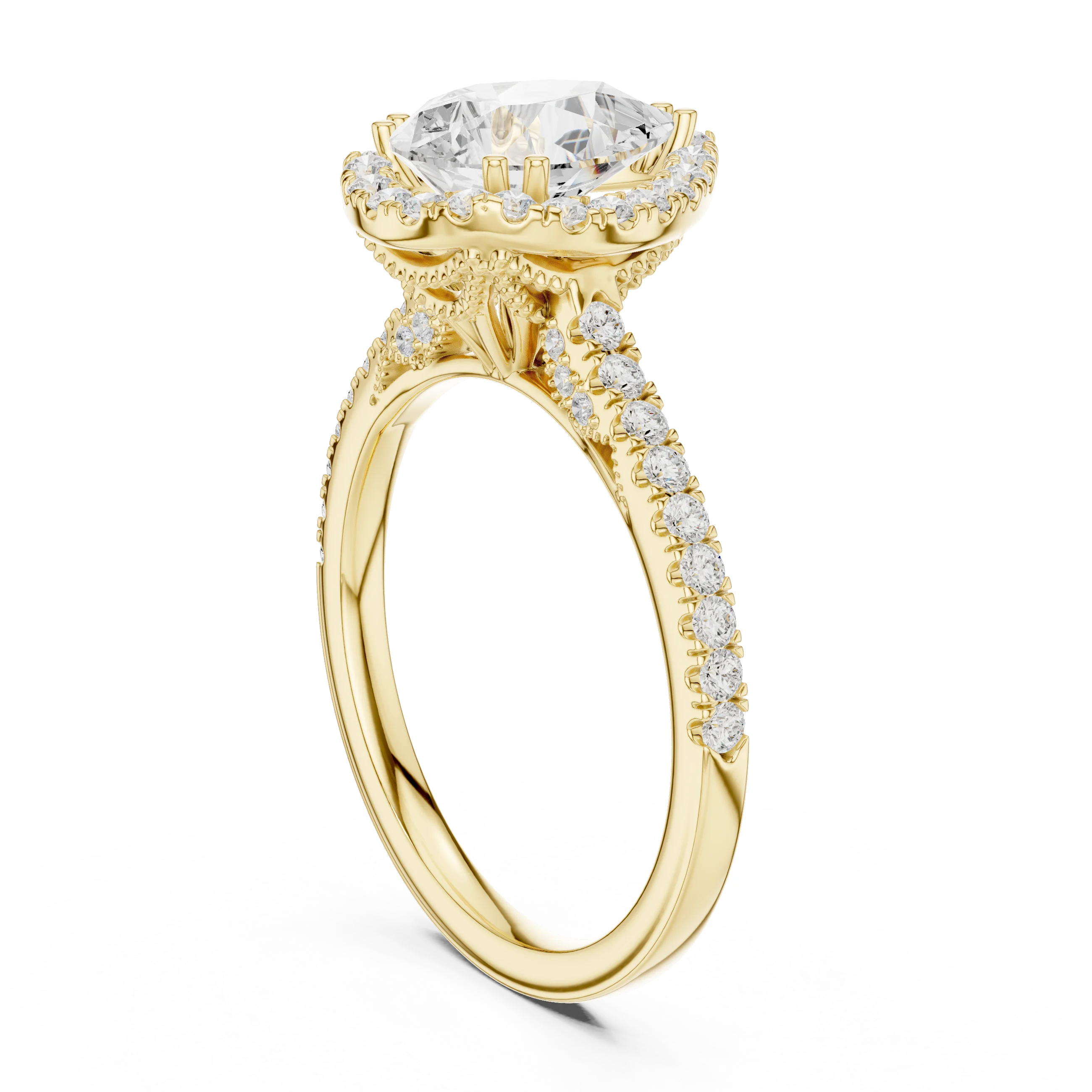 2.50 CTW Classic Pavé Halo Pear Cut Moissanite Engagement Diamond Ring with 14K White Gold