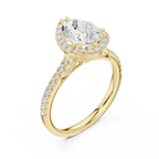 2.50 CTW Classic Pavé Halo Pear Cut Moissanite Engagement Diamond Ring with 14K White Gold