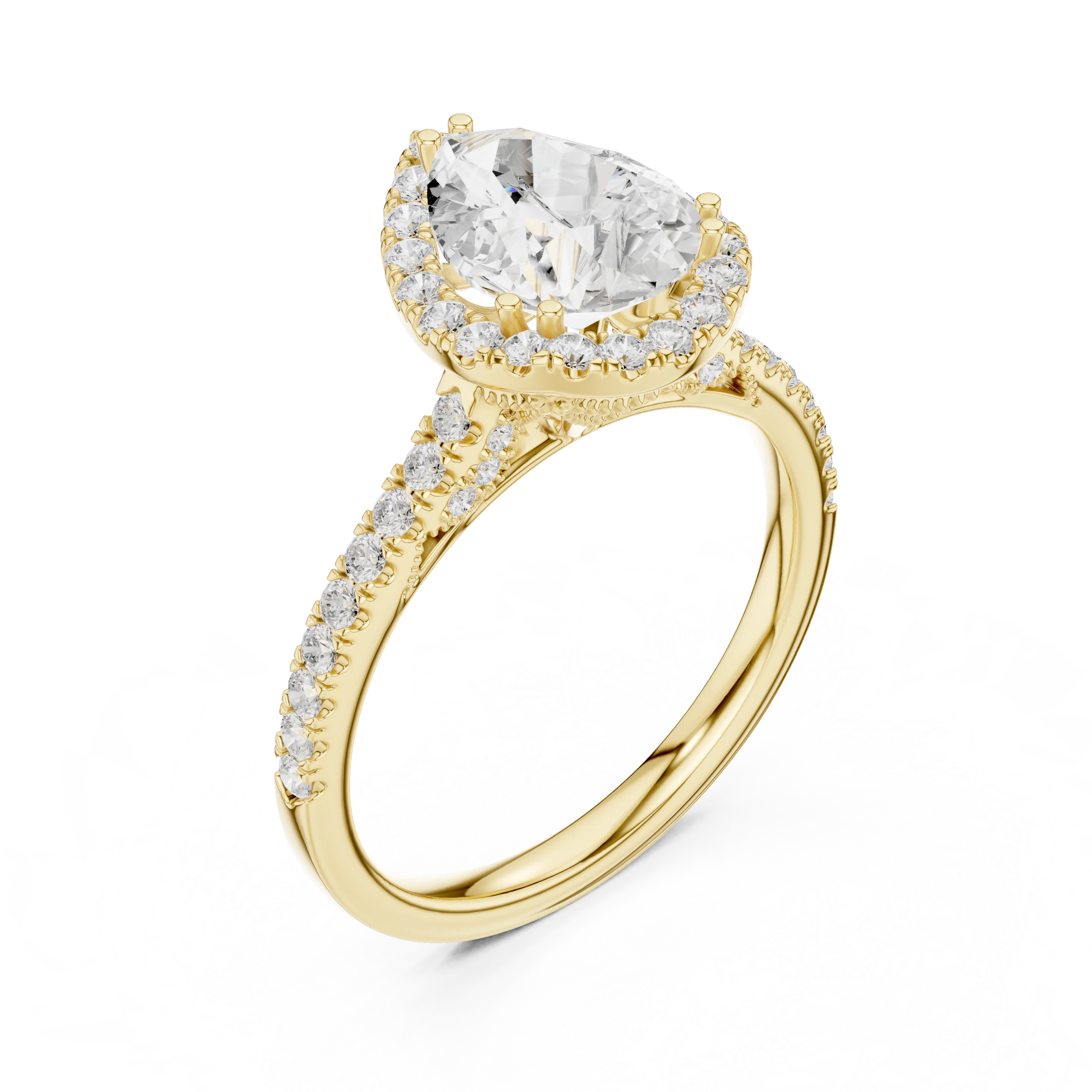 2.50 CTW Classic Pavé Halo Pear Cut Moissanite Engagement Diamond Ring with 14K White Gold
