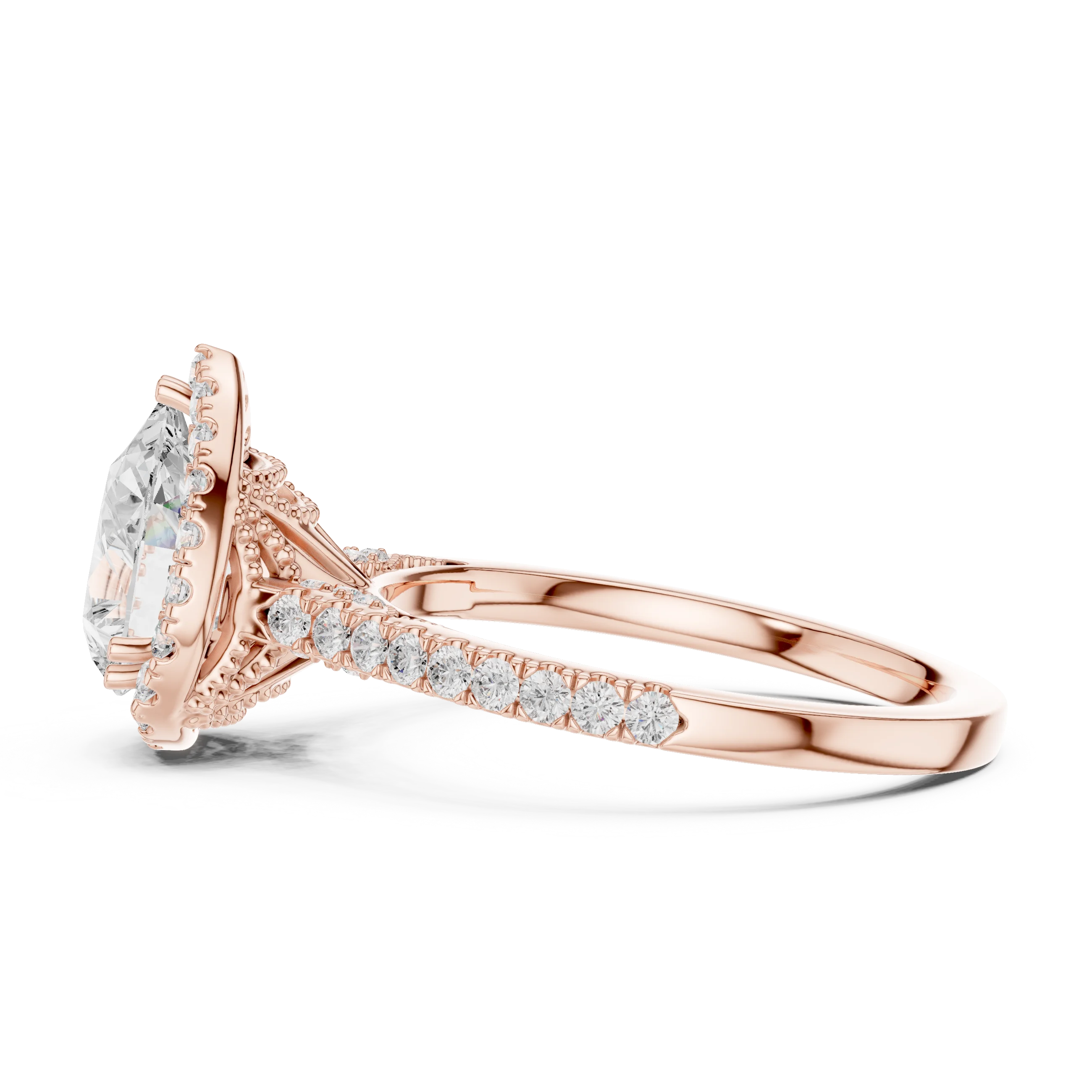 2.50 CTW Classic Pavé Halo Pear Cut Moissanite Engagement Diamond Ring with 14K White Gold