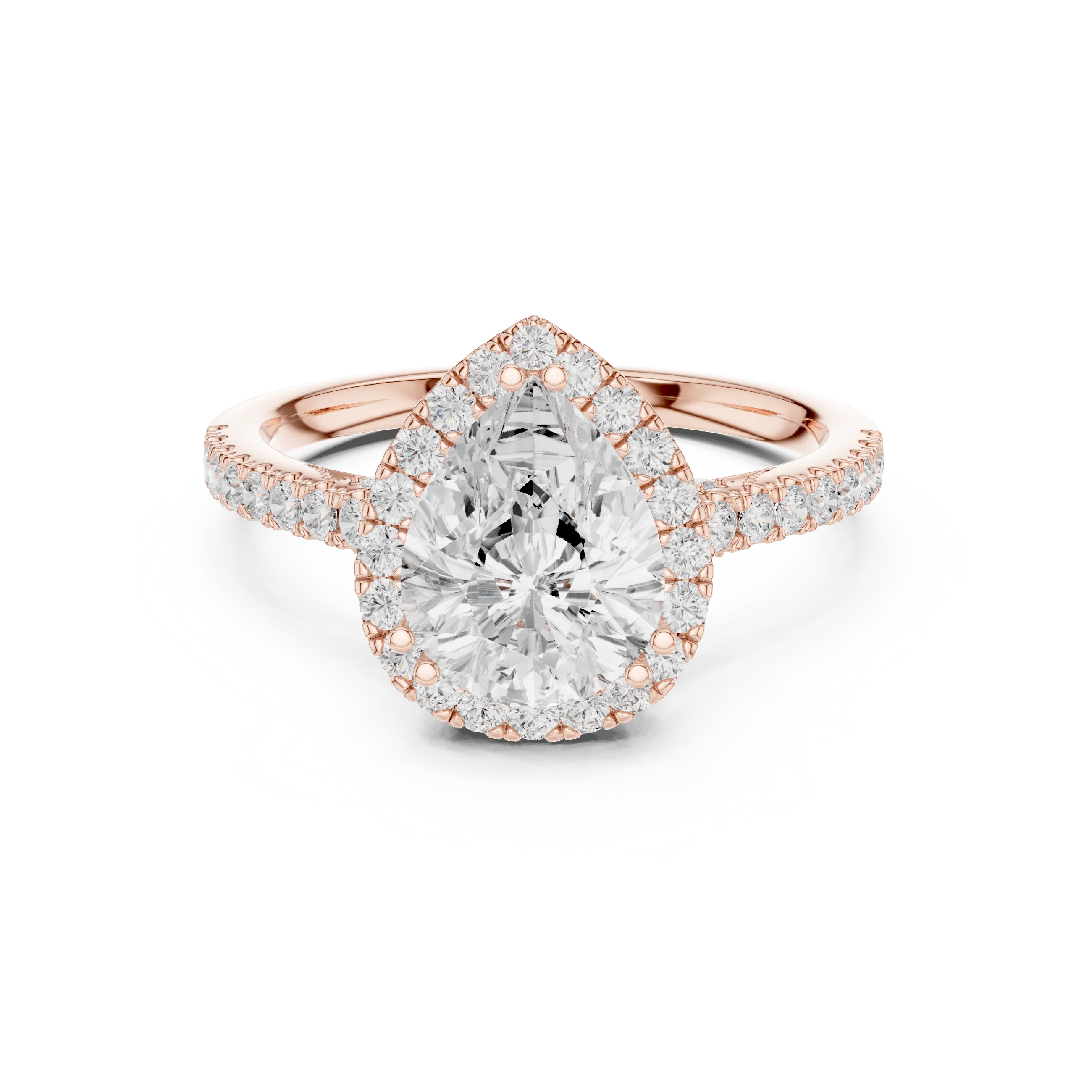 2.50 CTW Classic Pavé Halo Pear Cut Moissanite Engagement Diamond Ring with 14K White Gold