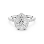 2.50 CTW Classic Pavé Halo Pear Cut Moissanite Engagement Diamond Ring with 14K White Gold